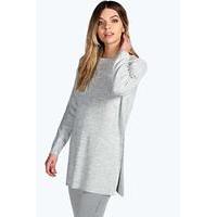 sicle split moss stitch tunic jumper silver