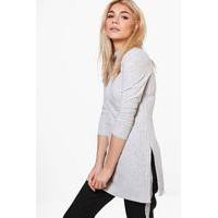 Side Split High Neck Tunic - grey