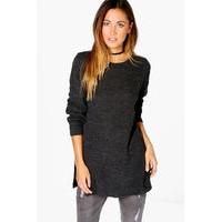 Side Split Moss Stitch Tunic Jumper - charcoal