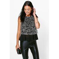 Silver Embellished Floaty Top - black