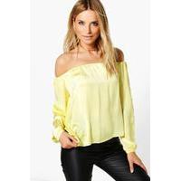 Silky Split Sleeve Bardot Top - yellow