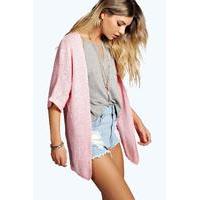 Side Split Loose Knit Batwing Cardigan - blush