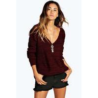 Side Split Step Hem Marl V Neck Jumper - wine