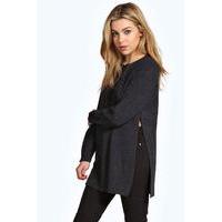 Sicle Split Moss Stitch Tunic Jumper - black