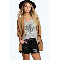 Side Split Loose Knit Batwing Cardigan - camel