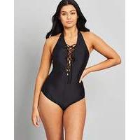 simply yours plunge tie front swimsuit