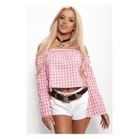 Siasa Pink Check Bardot Crop Top