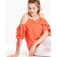 Simply Be Lace Up Sleeve Ruffle Blouse