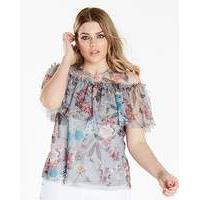 Simply Be Print Mesh Cold Shoulder Top