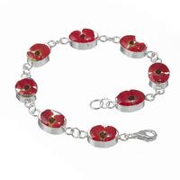 Silver Oval Poppy Flower Bracelet