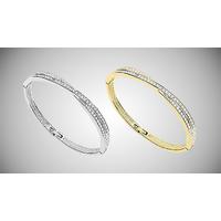 Simulated Crystal Cross Bangle - Silver or Gold Colours
