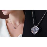 Silver-Plated Cube Pendant With Rhinestone Centerpiece