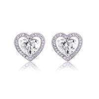 silver plated swarovski elements halo heart earrings