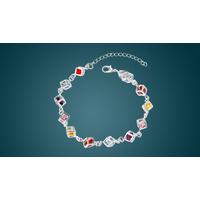 silver plated colourful square charm bracelet