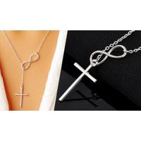 silver coloured cross infinity necklace