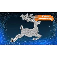 Simulated Crystal Reindeer Brooch - Free Delivery!