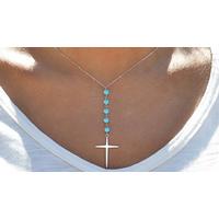 Silver-Plated Genuine Turquoise Beaded Cross Necklace