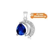 Silver Plated 1.5ct Blue Simulated Sapphire Pendant - Free Delivery!