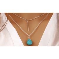 Silver Tone & Turquoise Duo Summer Necklace