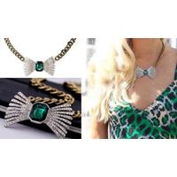 Simulated Emerald Bow-Detail Necklace