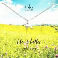 Silver Sausage Dog Necklace with \'Life Is Better With A Dog\' Message
