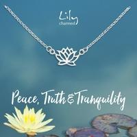 Silver Lotus Flower Necklace with \'Peace\' Message