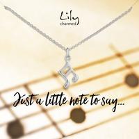 silver music note necklace with little note message
