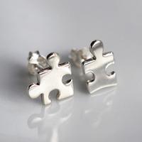 Silver Jigsaw Stud Earrings (Mismatched)
