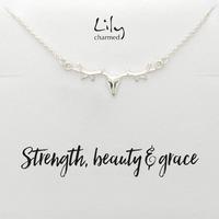 silver stag necklace with strength beauty grace message black white