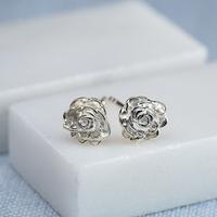 Silver Rose Stud Earrings