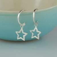Silver Open Star Hoop Earrings