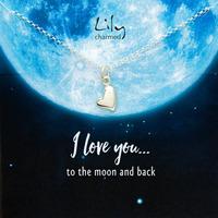silver warm heart necklace with moon and back message