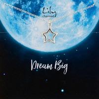 silver open star necklace with dream big message