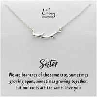 silver branch necklace with sister message black white
