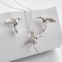 Silver Hummingbird Jewellery Set With Stud Earrings