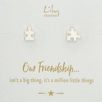 Silver Jigsaw Stud Earrings with \'Friendship\' Message