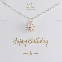 Silver Crown Necklace with \'Birthday\' Message