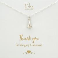 silver lily necklace with thank you bridesmaid message