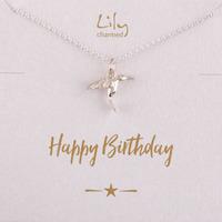 silver hummingbird necklace with birthday message