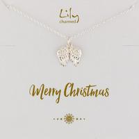 silver angel wings necklace with merry christmas message