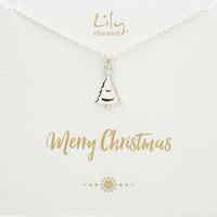 silver christmas tree necklace with merry christmas message