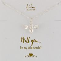 silver bee necklace with be my bridesmaid message
