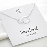 silver linked circles necklace with forever message blackwhite