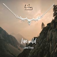 silver stag necklace with live wild message