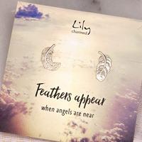 Silver Feather Stud Earrings with \'Feathers Appear\' Message