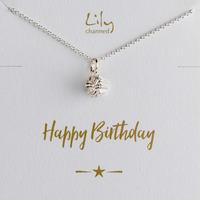 silver cupcake necklace with birthday message