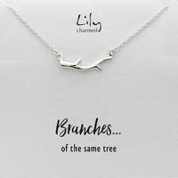 silver branch necklace with branches message black white