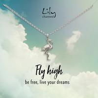 Silver Flamingo Necklace with \'Fly High\' Message