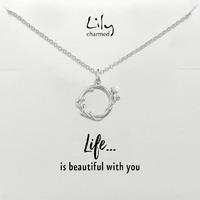 silver butterfly ring necklace with life is beautiful message black wh ...