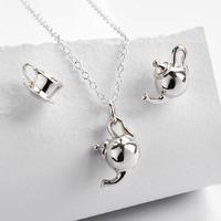 Silver Teapot Jewellery Set With Stud Earrings